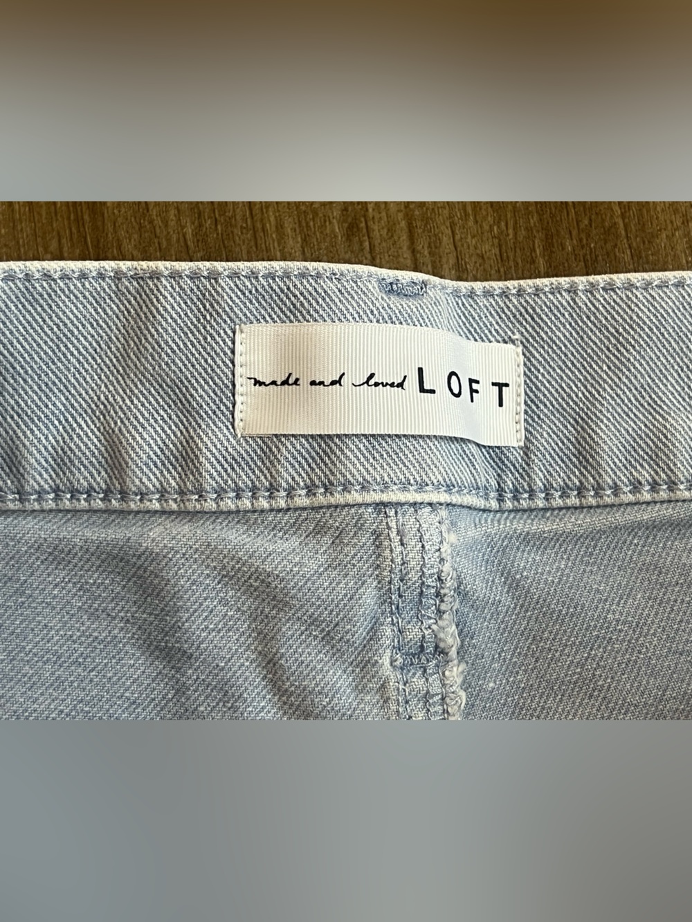 LOFT Frayed Hem Denim Shorts in Light Blue - Picture 2 of 3